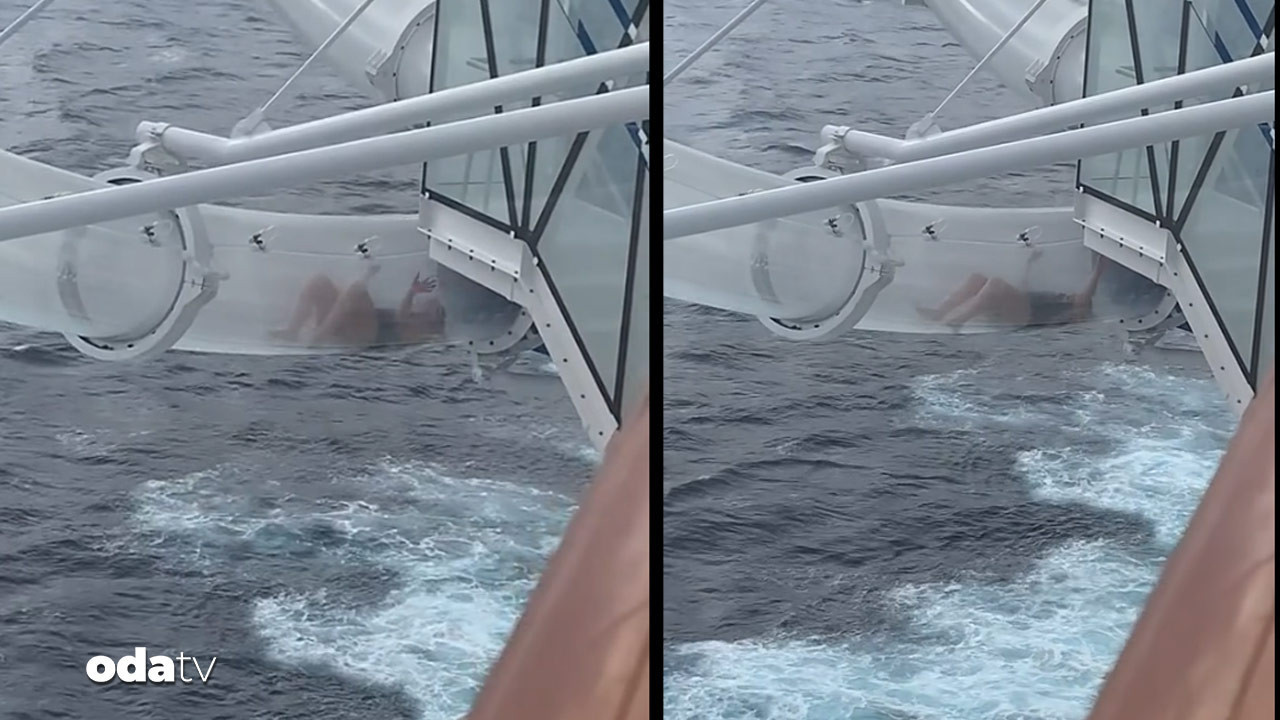 Kruvaziyer gemisinde panik: Turist, su kaydırağında sıkıştı