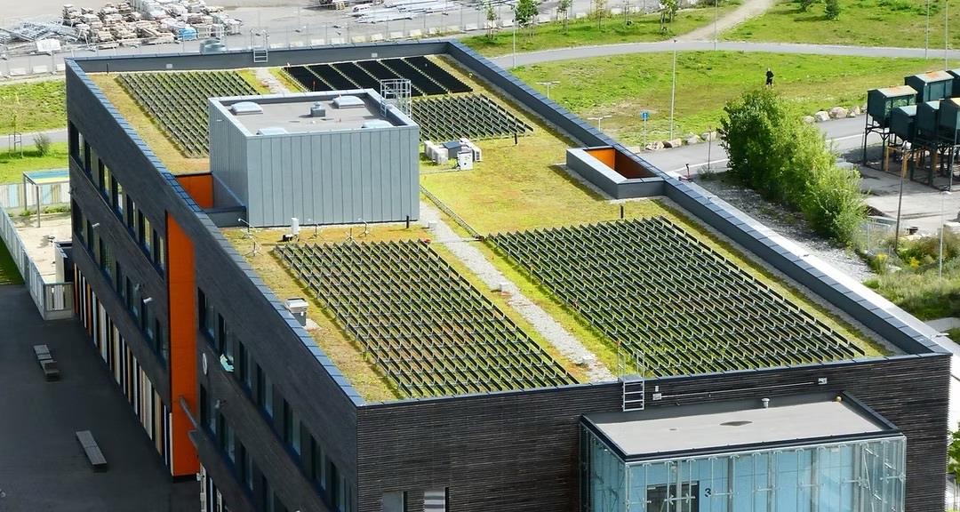 Dikey güneş panelleri ve yeşil çatı bir arada