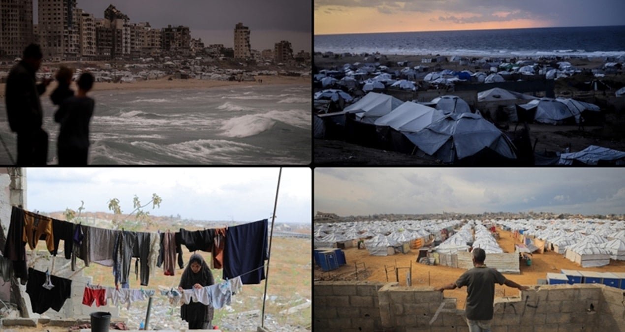 Gazze’de çadırlar yağmur altında kaldı